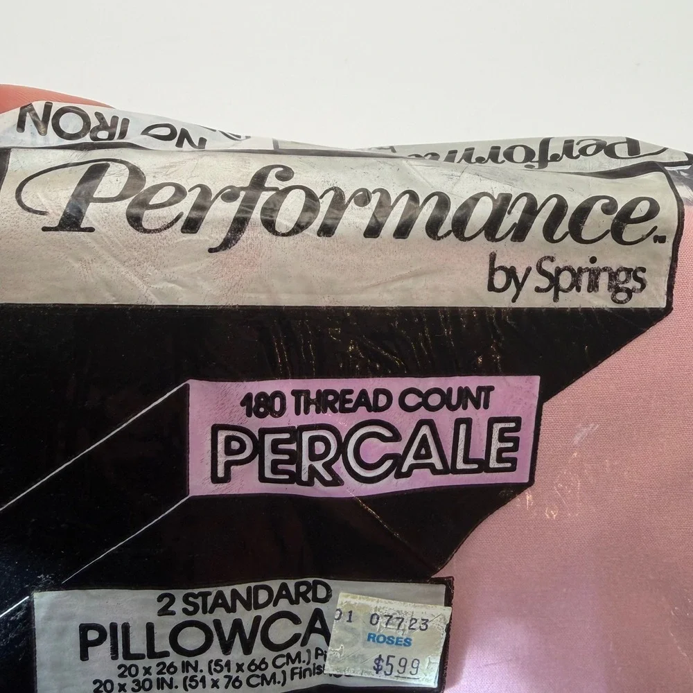 Performance by Springs Pink Percale Pillowcase Set 2 Standard 180 TC No Iron USA